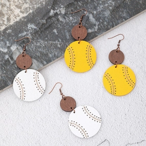 Wholesale Light Wood Chip Sports Style Baseball Pattern Earrings