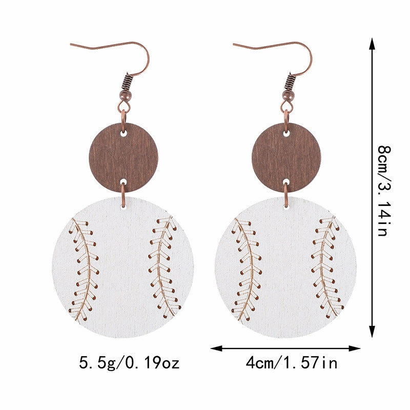 Wholesale Light Wood Chip Sports Style Baseball Pattern Earrings