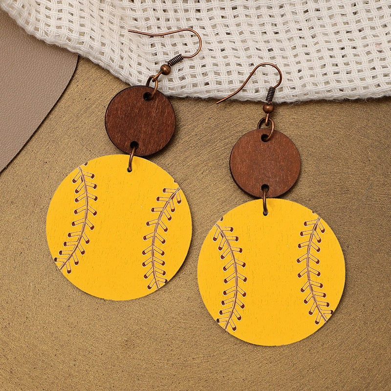 Wholesale Light Wood Chip Sports Style Baseball Pattern Earrings