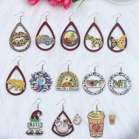 Wholesale Lips Car Butterfly Sloth Water Drop Shape Wood Earrings