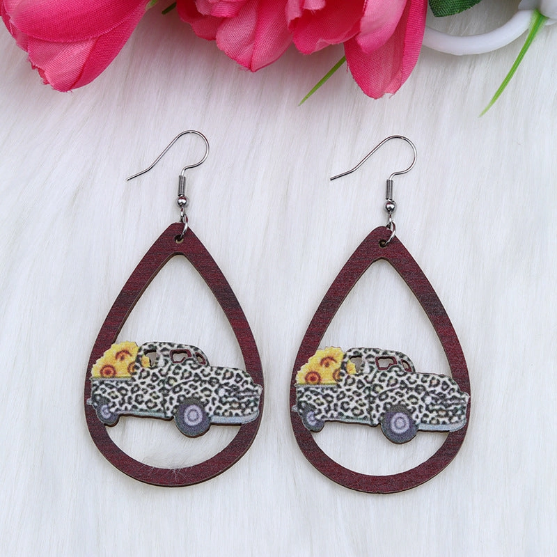 Wholesale Lips Car Butterfly Sloth Water Drop Shape Wood Earrings