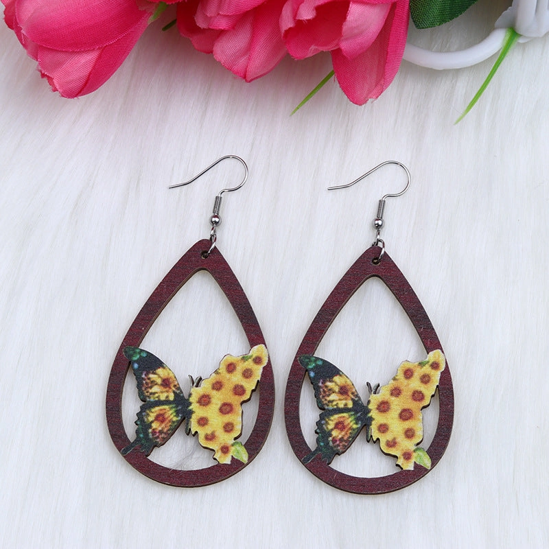 Wholesale Lips Car Butterfly Sloth Water Drop Shape Wood Earrings
