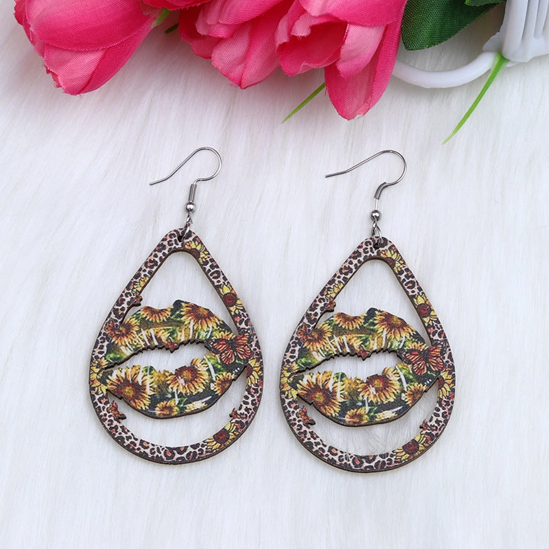 Wholesale Lips Car Butterfly Sloth Water Drop Shape Wood Earrings