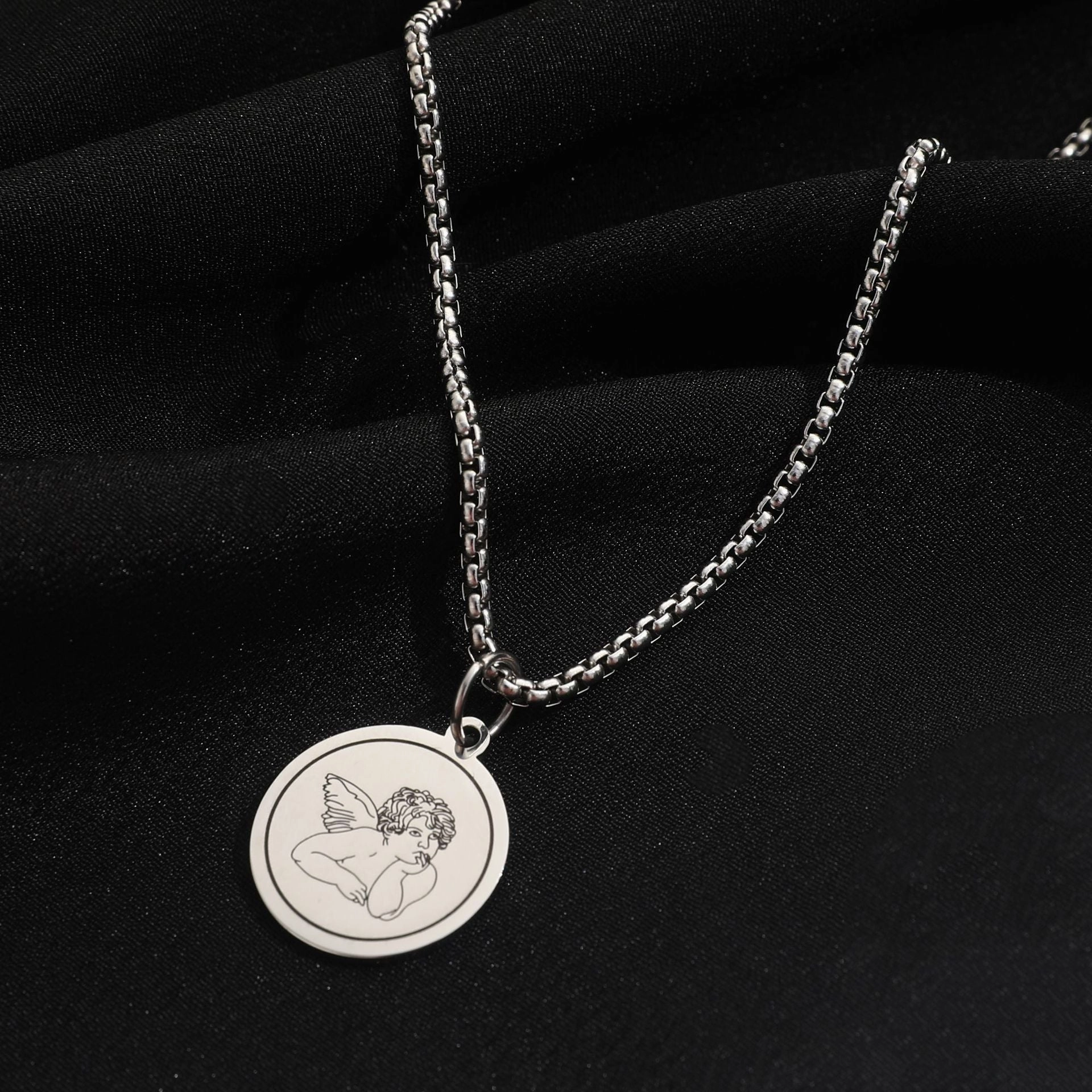 Wholesale Little Angel Titanium Steel Chain No Fading Sweater Necklaces