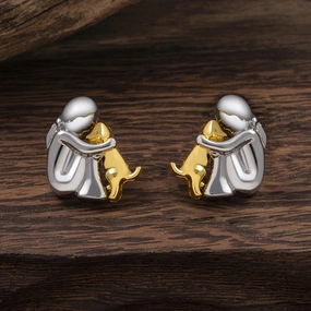 Wholesale Little Girl Hugging Dog Stud Earrings