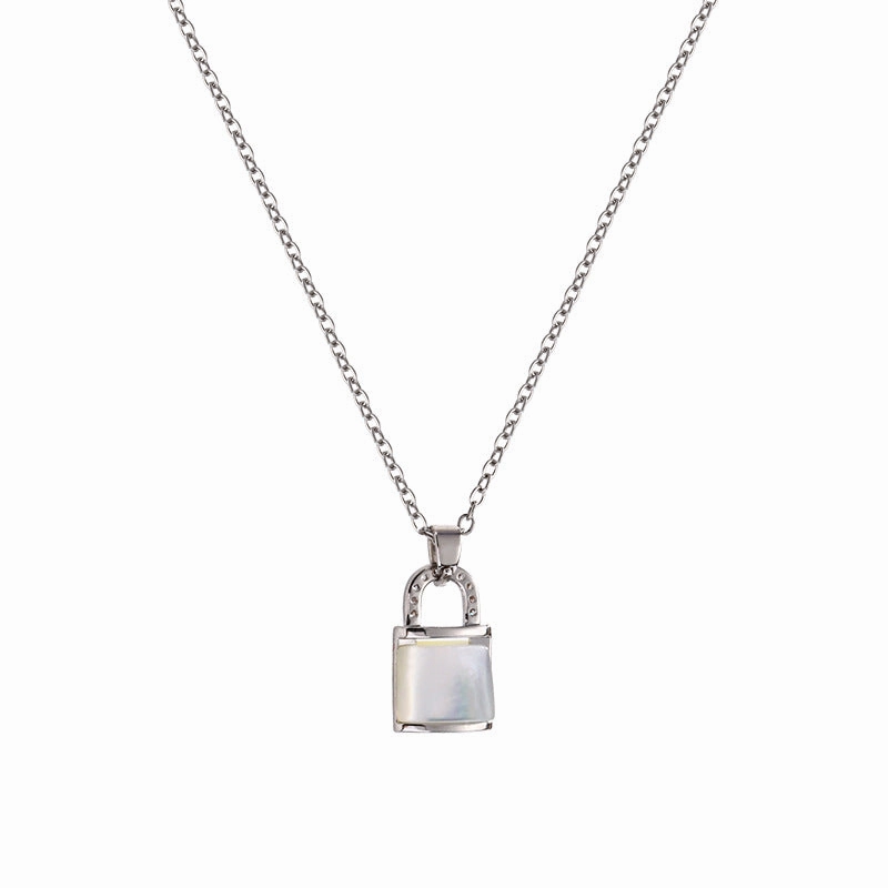 Wholesale Lock Metal Pendant Diamond Titanium Steel Necklace