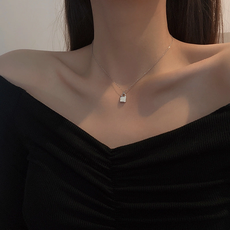 Wholesale Lock Metal Pendant Diamond Titanium Steel Necklace