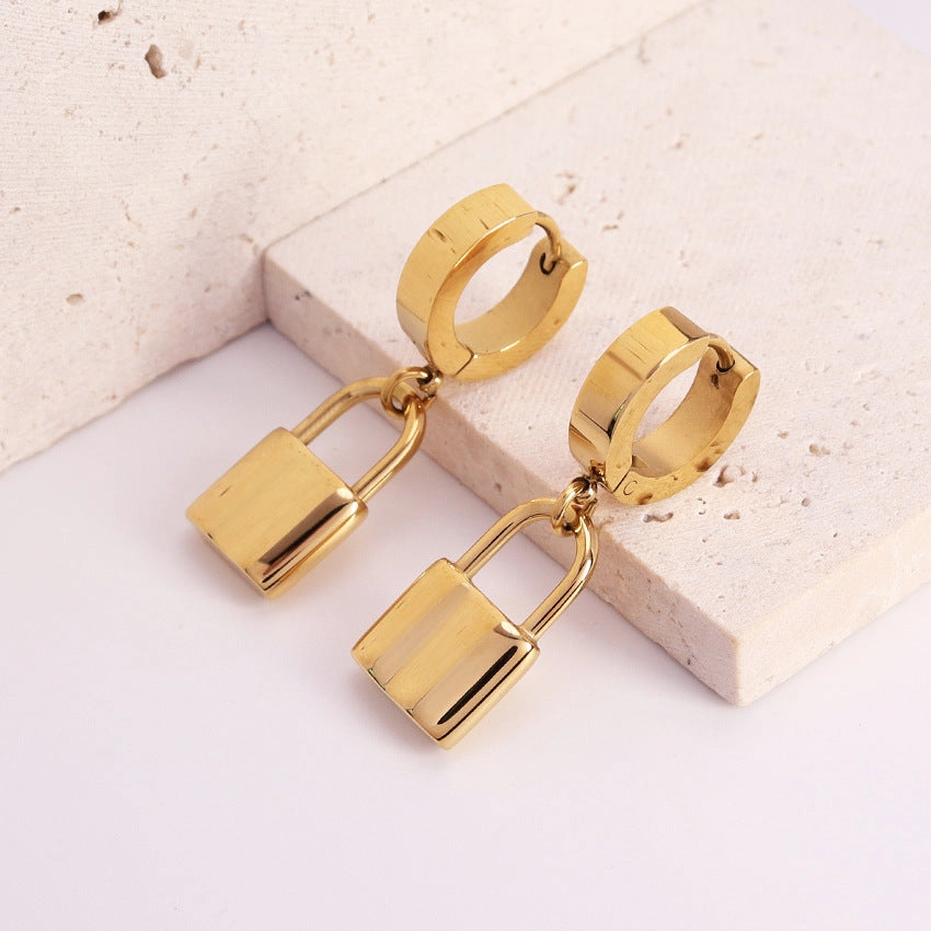 Wholesale Lock  Stainless Steel Earrings Ins18K Gold Earrings