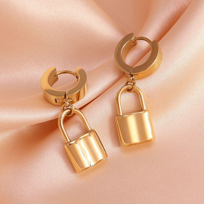 Wholesale Lock  Stainless Steel Earrings Ins18K Gold Earrings
