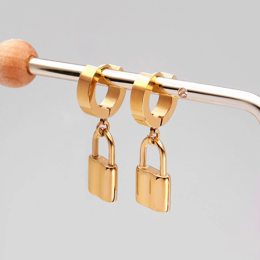 Wholesale Lock  Stainless Steel Earrings Ins18K Gold Earrings