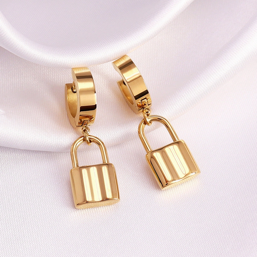 Wholesale Lock  Stainless Steel Earrings Ins18K Gold Earrings