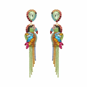 Wholesale Long Alloy Diamond Parrot Tassel Earrings
