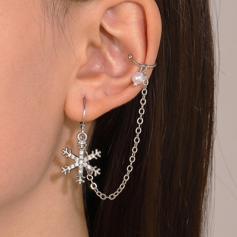 Wholesale Long Chain Diamond Snowflake Alloy Ear Clips
