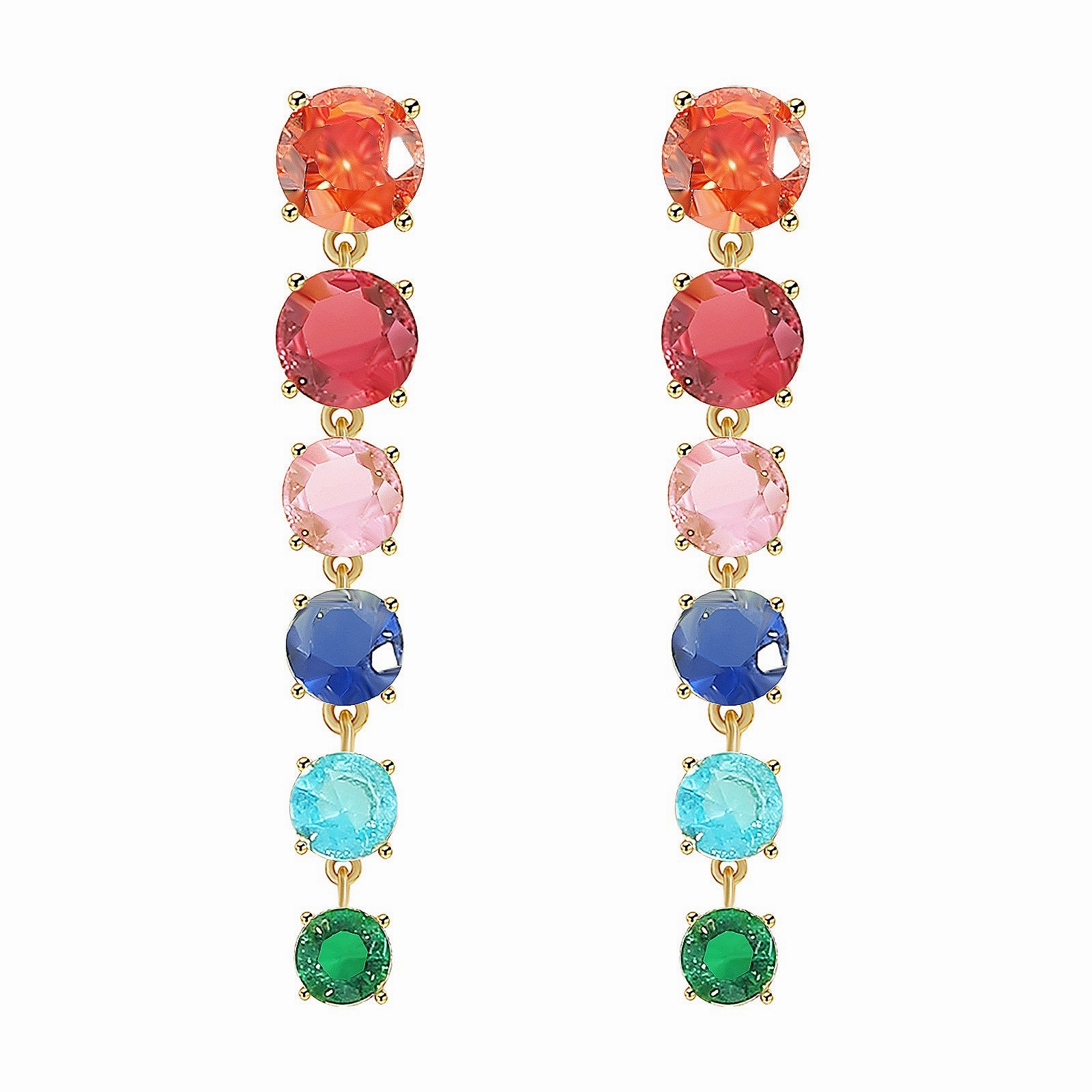 Wholesale Long Copper Zirconium Inlaid Colored Water Zircon Earrings