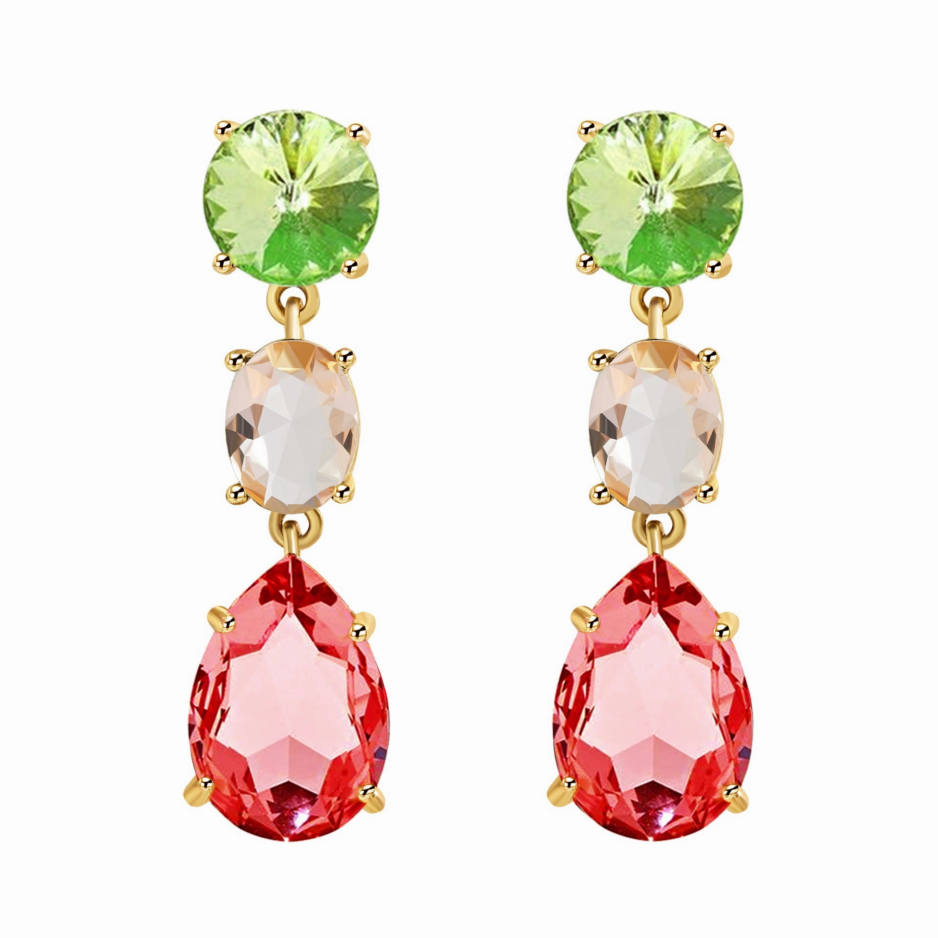 Wholesale Long Copper Zirconium Inlaid Colored Water Zircon Earrings