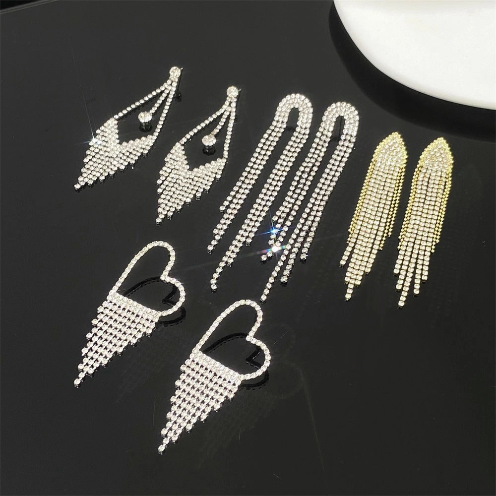 Wholesale Long Diamond Tassel Butterfly Heart Copper Earrings