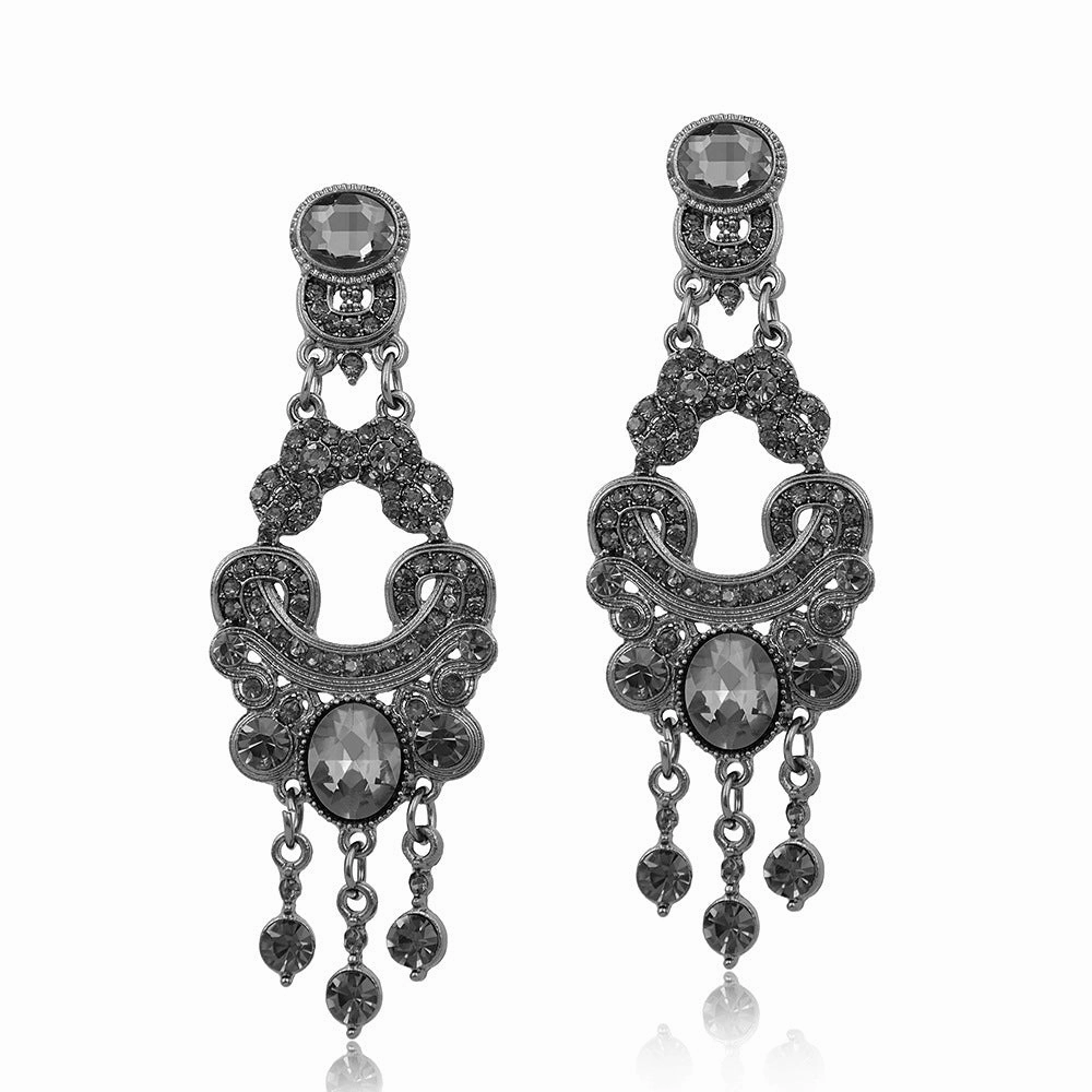 Wholesale Long Full Diamond Tassel Hollow Out Banquet Earrings
