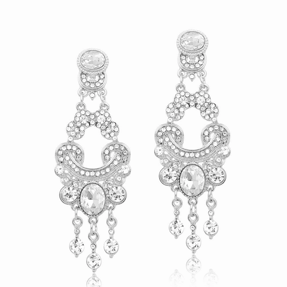 Wholesale Long Full Diamond Tassel Hollow Out Banquet Earrings