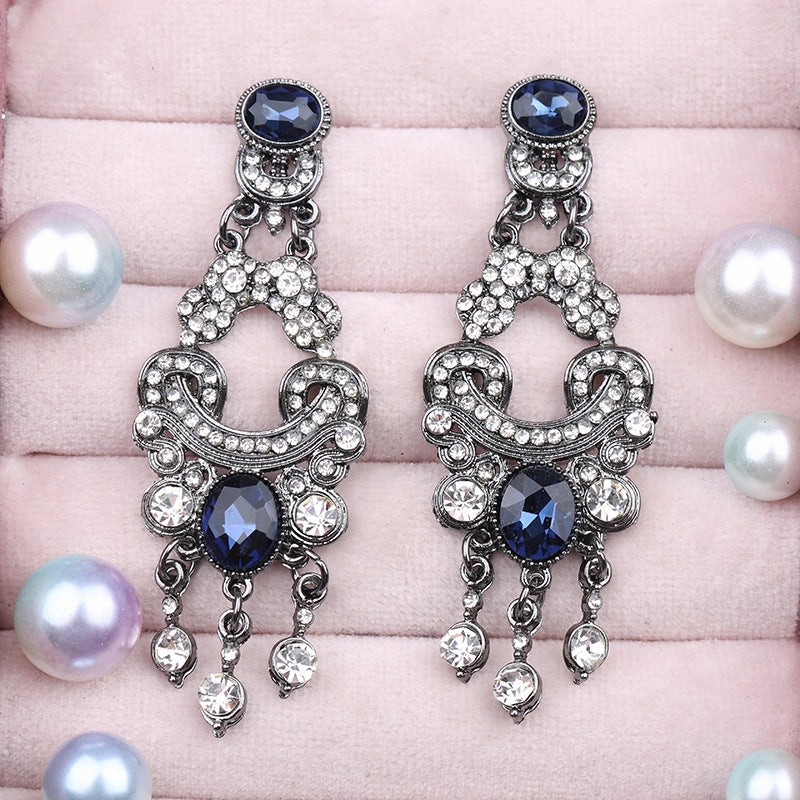 Wholesale Long Full Diamond Tassel Hollow Out Banquet Earrings