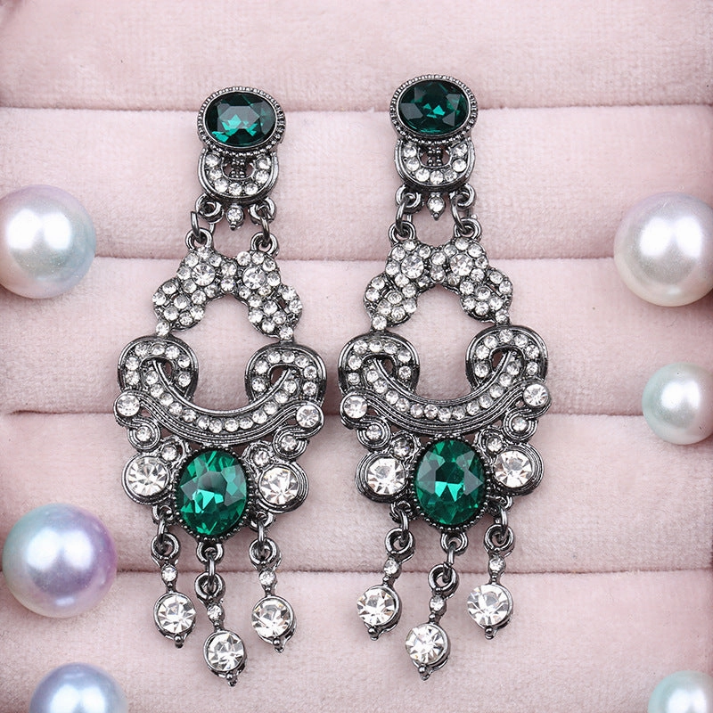 Wholesale Long Full Diamond Tassel Hollow Out Banquet Earrings