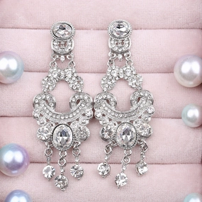 Wholesale Long Full Diamond Tassel Hollow Out Banquet Earrings