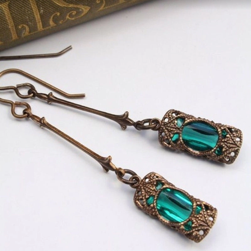 Wholesale Long Length Gemstones Vintage Alloy Earrings