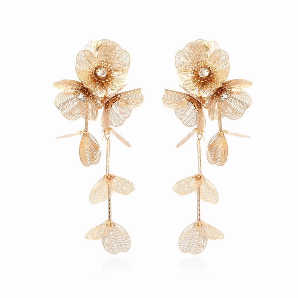 Wholesale Long Metal Flower Tassel Earrings