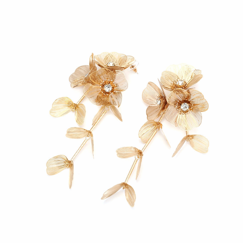 Wholesale Long Metal Flower Tassel Earrings