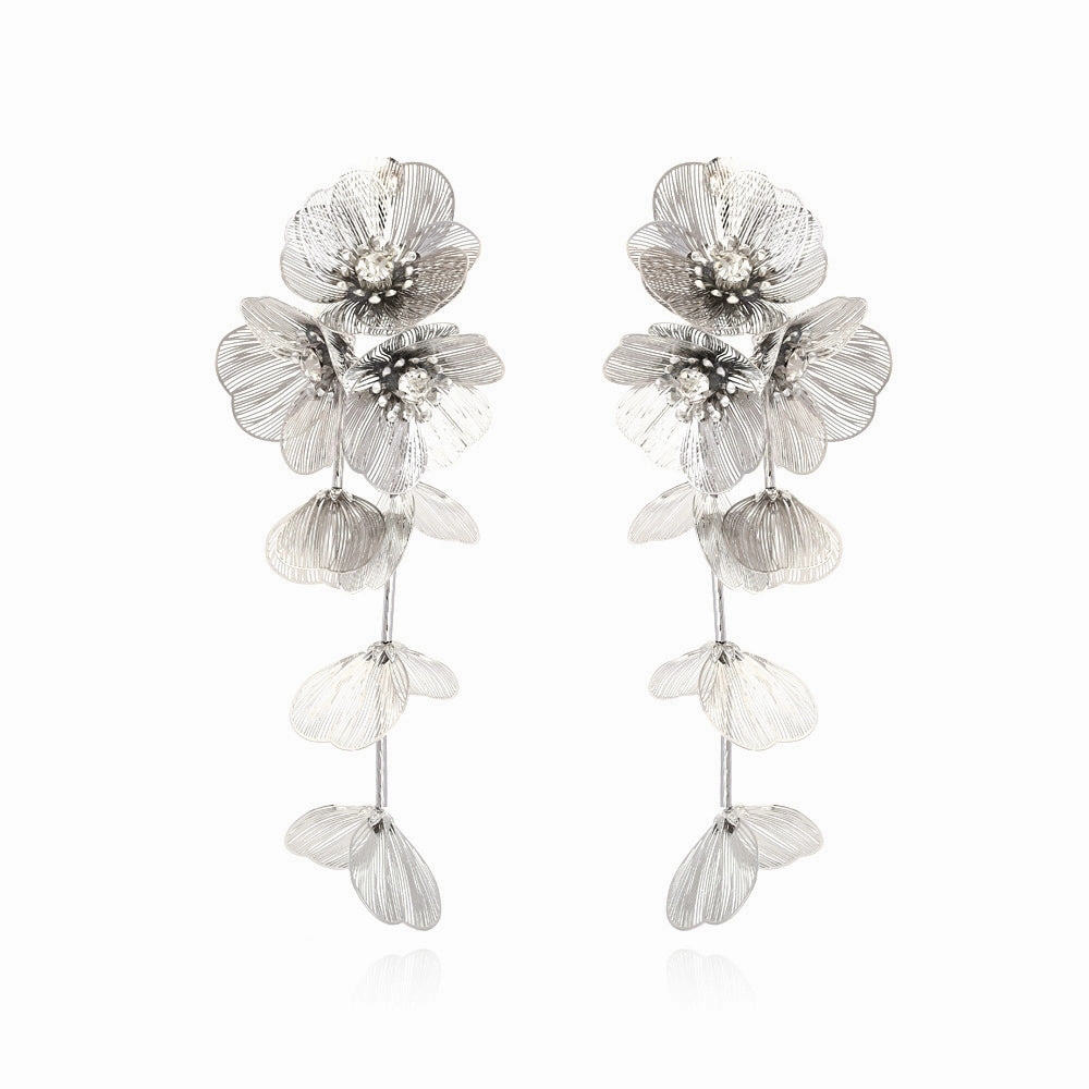 Wholesale Long Metal Flower Tassel Earrings