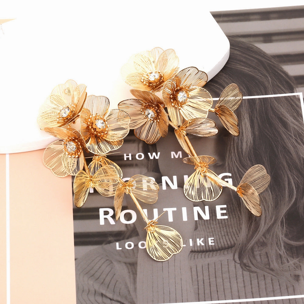 Wholesale Long Metal Flower Tassel Earrings