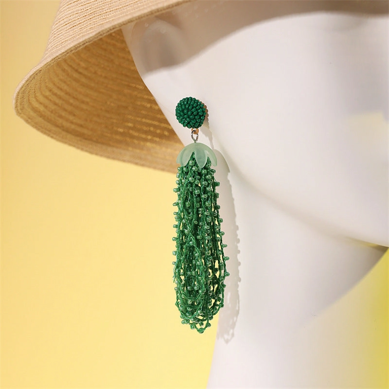 Wholesale Long Rice Bead Tassel Acrylic Earrings