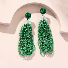 Wholesale Long Rice Bead Tassel Acrylic Earrings