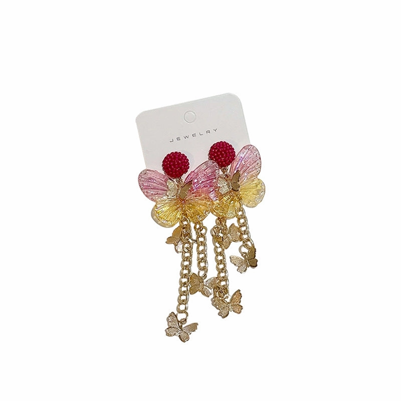 Wholesale Long Tassel Acrylic Butterfly Alloy Earrings
