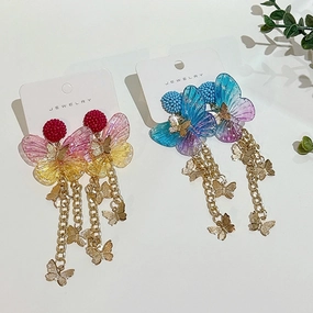 Wholesale Long Tassel Acrylic Butterfly Alloy Earrings