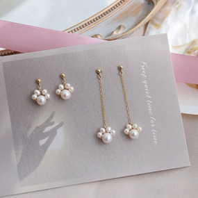 Wholesale Long Tassel Cat Claw 14k Gold Pearl Pendant Earrings
