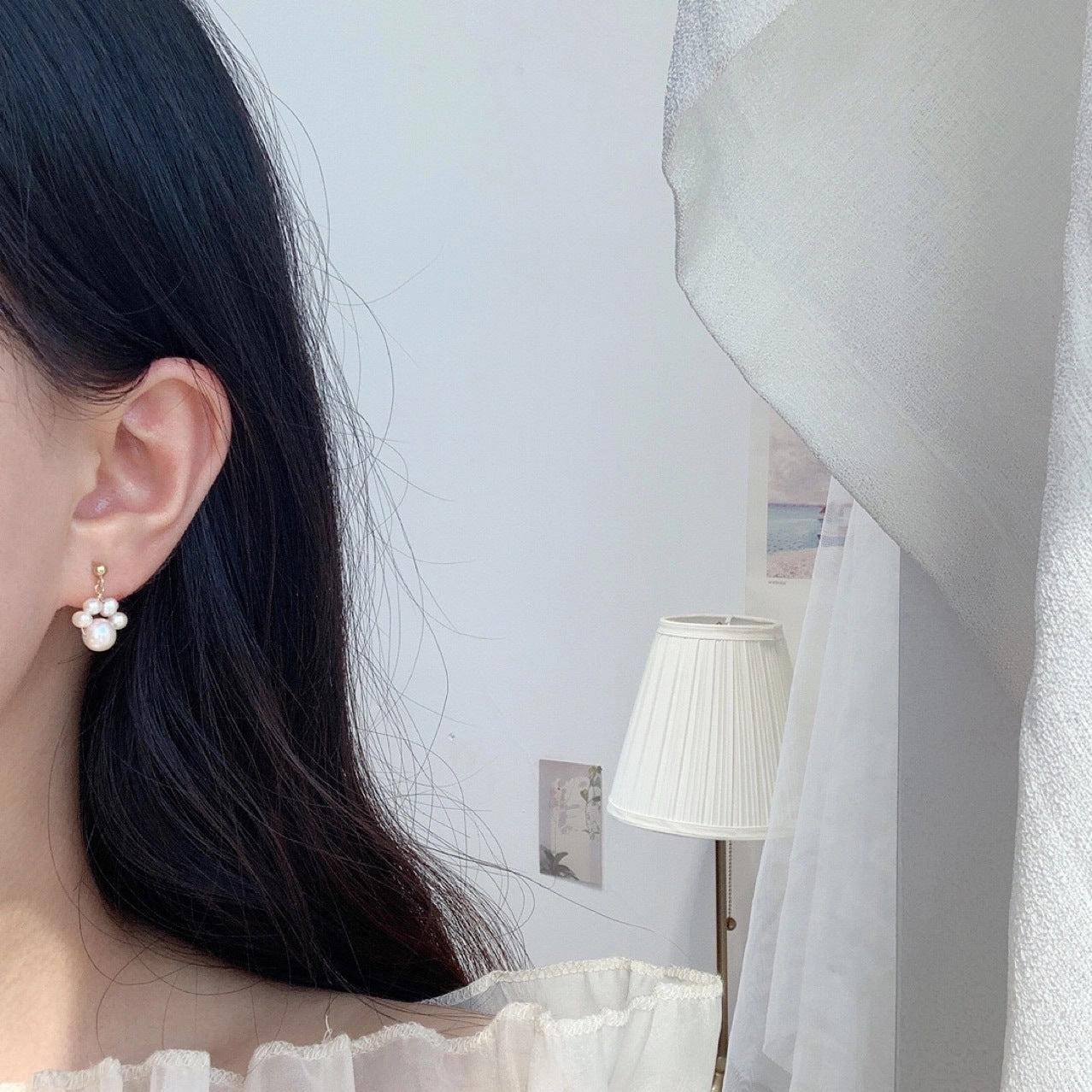 Wholesale Long Tassel Cat Claw 14k Gold Pearl Pendant Earrings