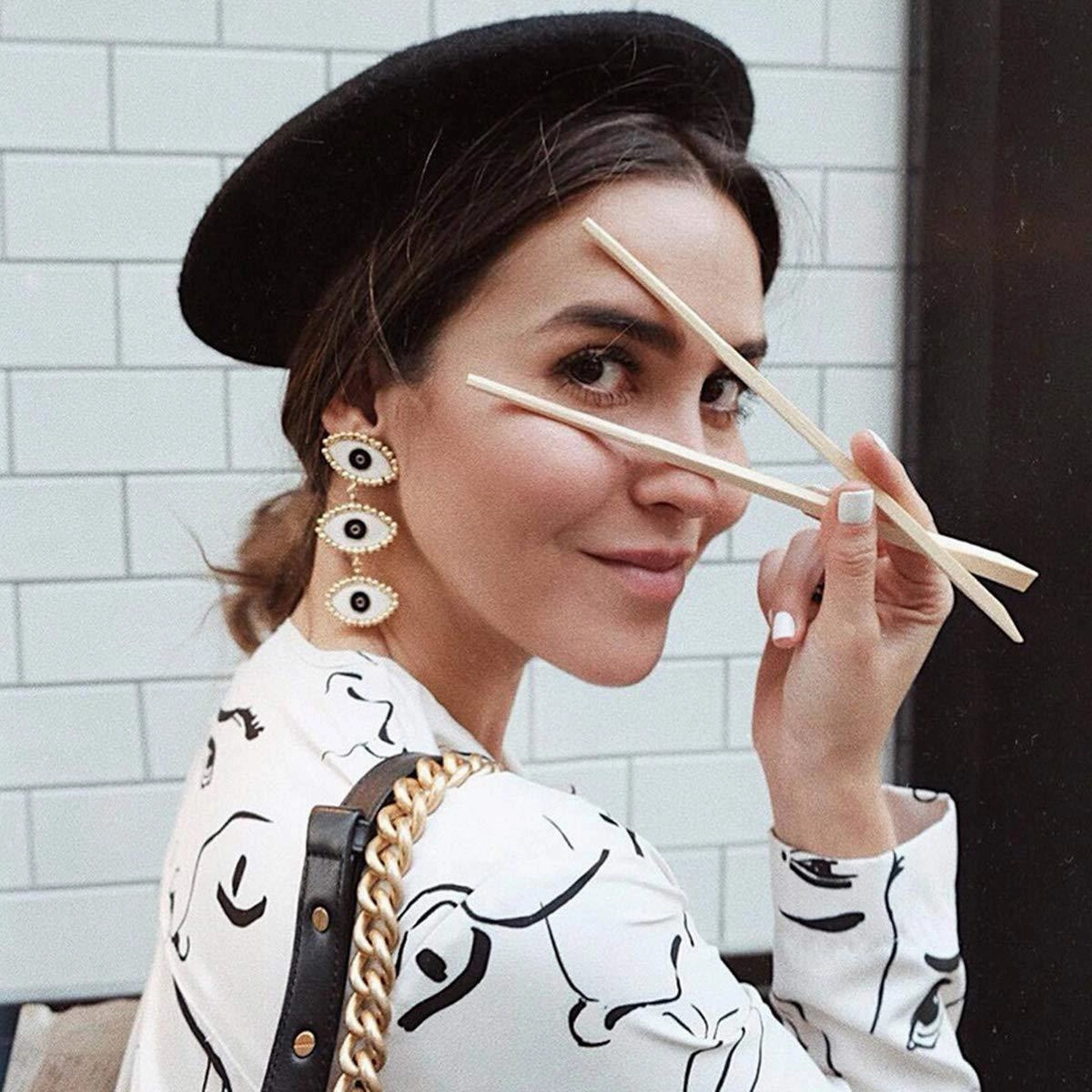 Wholesale Long Tassel Demon Eye Alloy Earrings