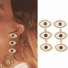 Wholesale Long Tassel Demon Eye Alloy Earrings