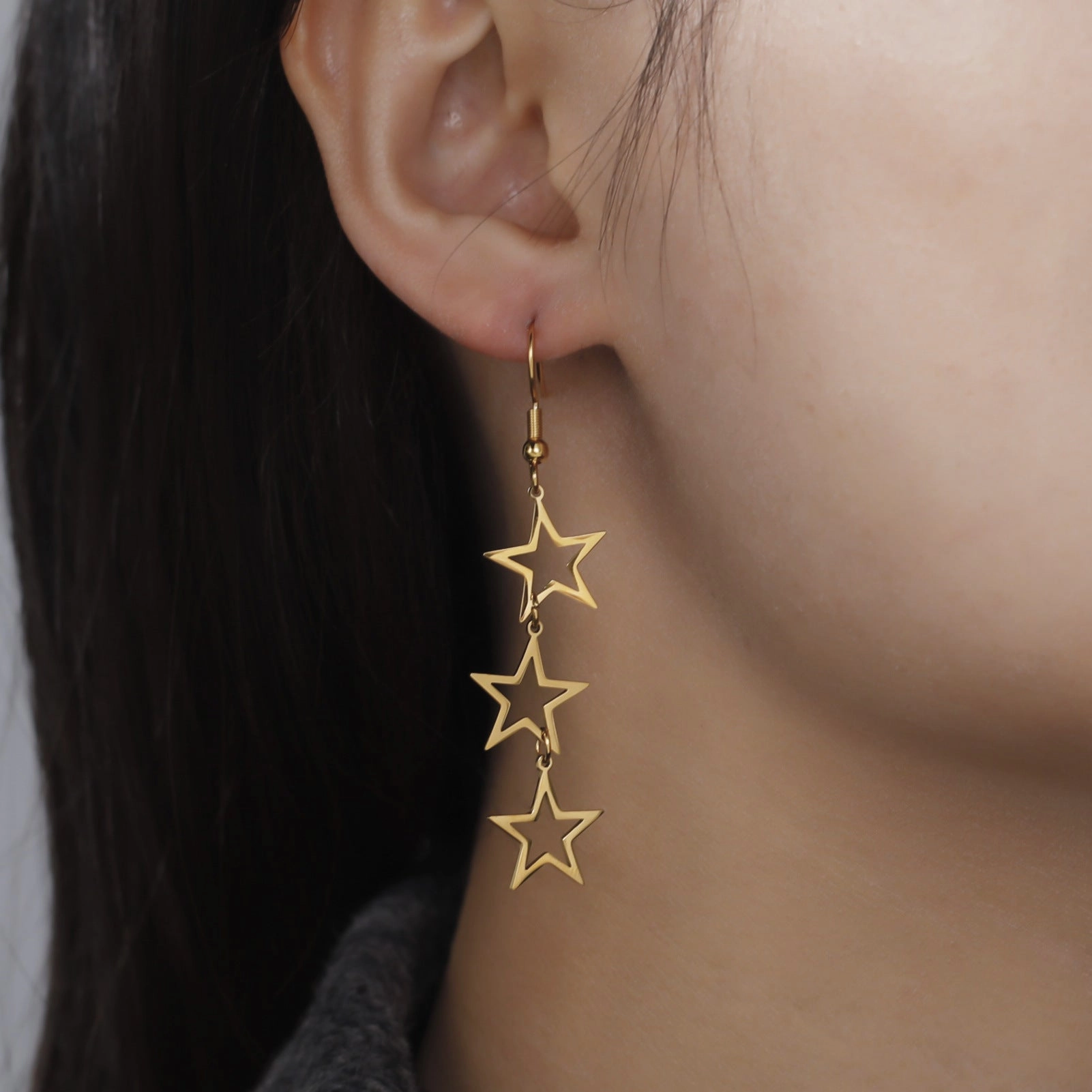 Wholesale Long Tassels Hollow Out Stars Stainless Steel Earrings