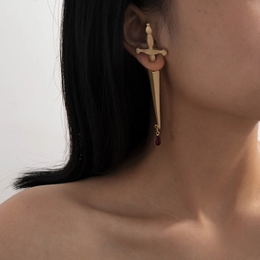 Wholesale Long Water Drop Cross Sword Hilt Alloy Stud Earrings