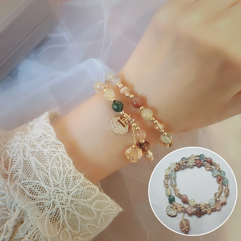 Wholesale Longevity Lock Strawberry Crystal Beaded Bracelet