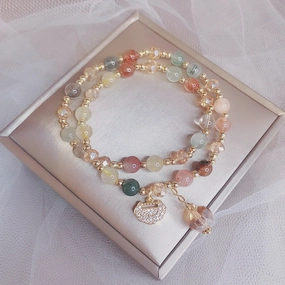 Wholesale Longevity Lock Strawberry Crystal Beaded Bracelet