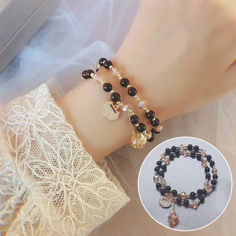 Wholesale Longevity Lock Strawberry Crystal Beaded Bracelet