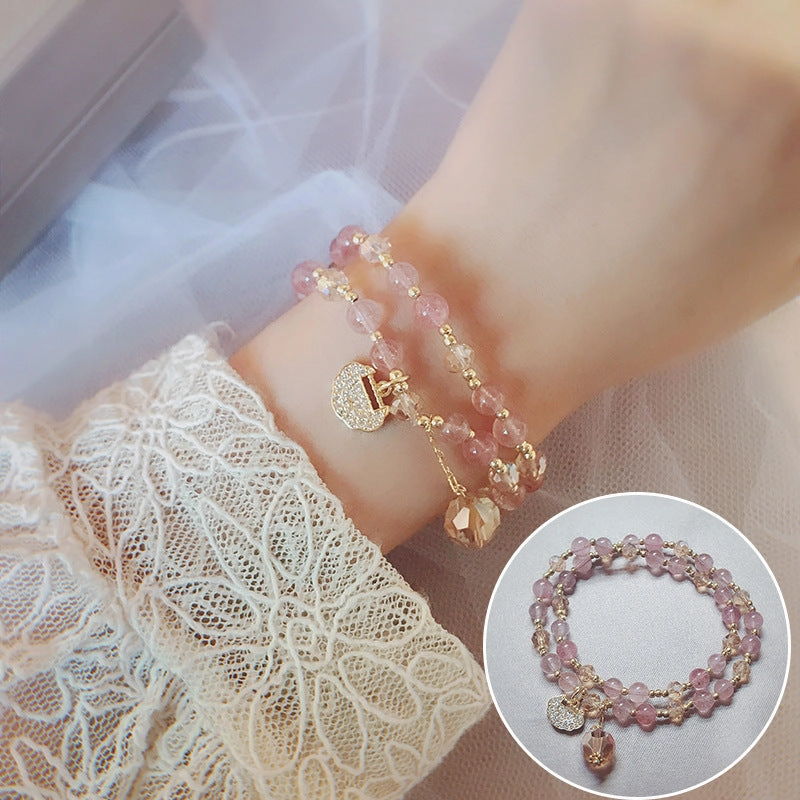 Wholesale Longevity Lock Strawberry Crystal Beaded Bracelet