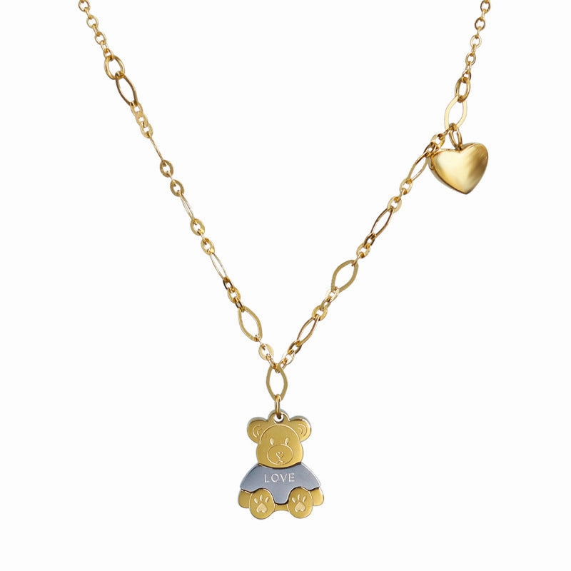 Wholesale Love Bear Stitching Titanium Steel Necklaces