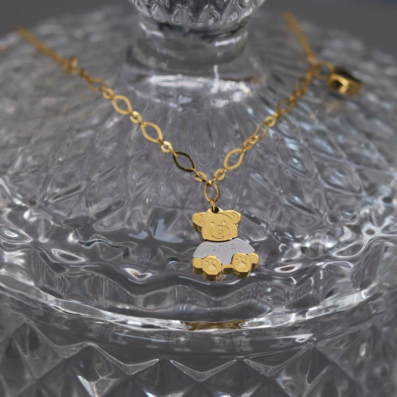 Wholesale Love Bear Stitching Titanium Steel Necklaces