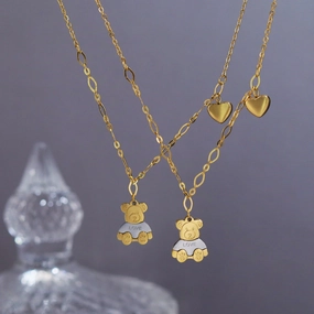 Wholesale Love Bear Stitching Titanium Steel Necklaces