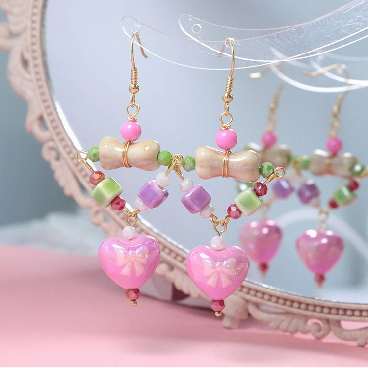 Wholesale Love Bow Beaded Acrylic Ear Hooks