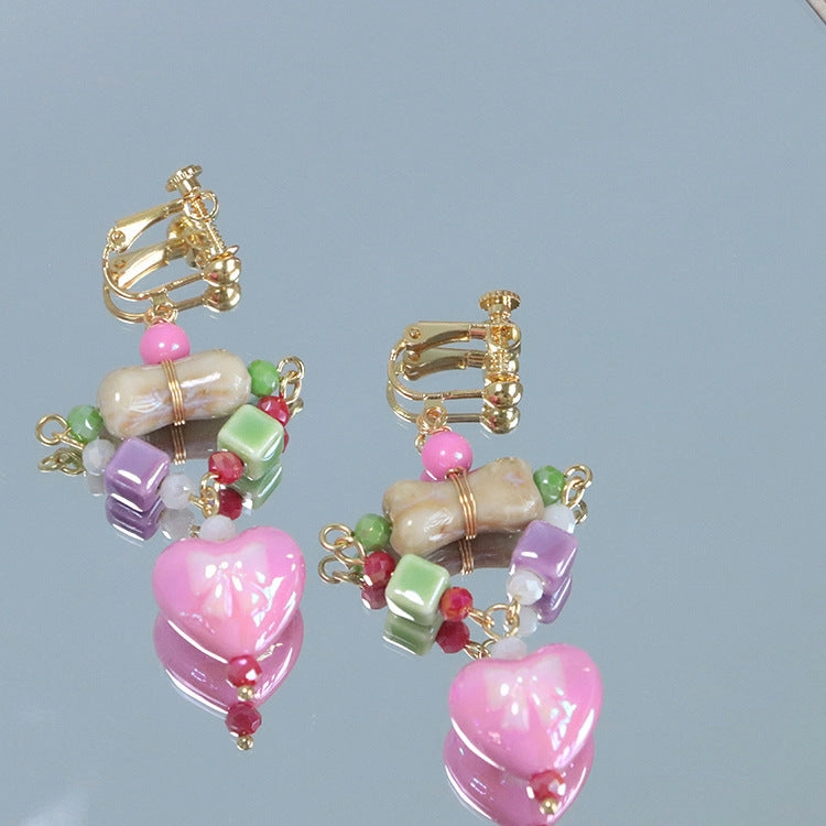 Wholesale Love Bow Beaded Acrylic Ear Hooks