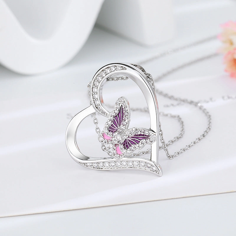 Wholesale Love Butterfly Diamond Bronze Necklaces